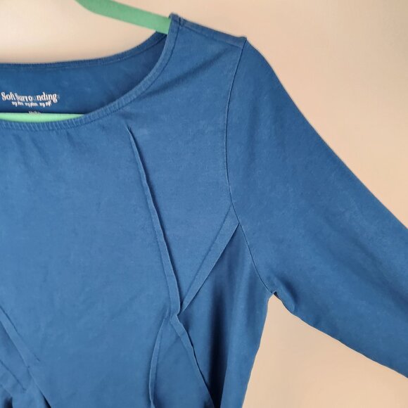 Soft Surroundings Teal Asymmetric Seams Stretch Jersey Knit Tunic Top sz M - Picture 4 of 8